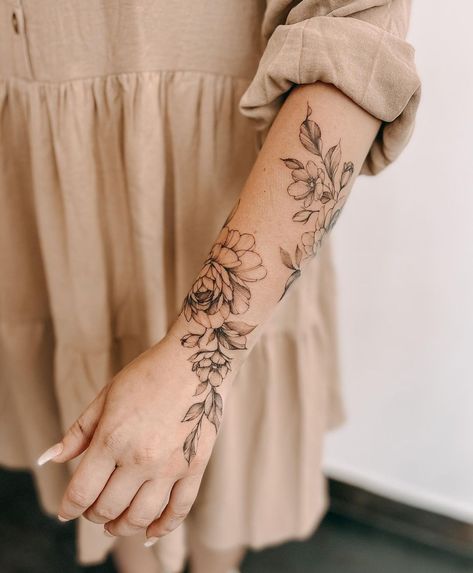 Arm Wrap Tattoo, Wrap Around Wrist Tattoos, Floral Arm Tattoo, Wrap Around Tattoo, Around Arm Tattoo, Wrap Tattoo, Flower Wrist Tattoos, Flower Tattoo Arm, Floral Tattoo Sleeve