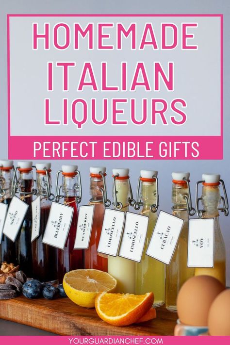 Homemade Italian liqueurs edible gift Italian Limoncello Recipe, Italian Limoncello, Homemade Liqueur Recipes, Homemade Liquors, Infused Liquors, Limoncello Recipe, Homemade Limoncello, Italian Liqueur, Homemade Alcohol