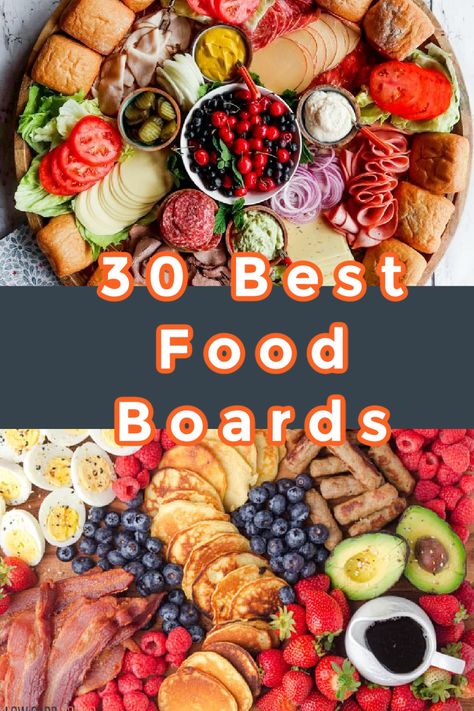 31 Best Food Board Ideas - How to Make a Grazing Board Large Food Board Ideas For Parties, Meal Boards Ideas, Large Party Charcuterie Board Ideas, Easy Graze Board, Food Board For Parties, Game Night Grazing Board, Full Meal Charcuterie Board, Board Ideas Food Theme, Party Snack Platter Ideas