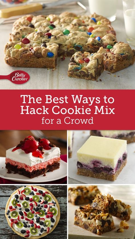 These crowd-pleasing treats get off to a quick start thanks to Betty Crocker cookie mix—used in 20 delectably different ways. Peanut Butter Cookie Mix Betty Crocker, Oatmeal Cookie Mix Recipes Betty Crocker, Cookie Mix Desserts, Cookie Mix Bars Betty Crocker, Betty Crocker Dessert Recipes, Bagged Cookie Mix Hacks, How To Make Packaged Cookie Mix Better, Cookie Mix Hacks Betty Crocker, Cookie Mix Recipes Betty Crocker