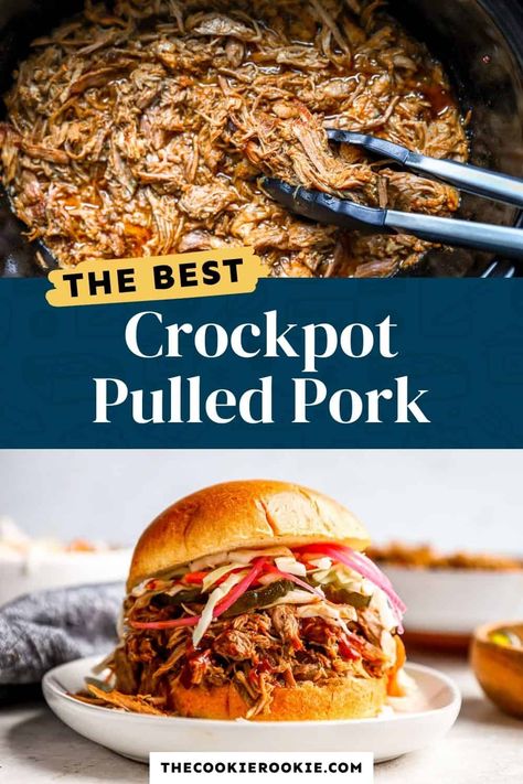 Crockpot Pulled Pork Recipe - The Cookie Rookie® Pulled Pork Slow Cooker, Pork Slow Cooker, Crock Pot Pulled Pork, Pork Picnic, Pulled Pork Recipe Slow Cooker, Crock Pot Pulled Pork Recipe, Pulled Pork Recipe, Crockpot Pulled Pork, The Cookie Rookie