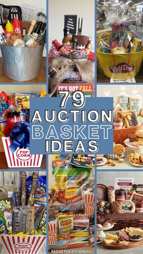 Collage of auction gift baskets with various themes and items for fundraising raffles and silent auctions, perfect for inspiring creative fundraiser baskets. Silent Auction Basket Ideas Fundraising, Diy Raffle Baskets Ideas, School Auction Baskets, Ideas For Fundraisers, Auction Basket Themes, Ideas For Fundraising, Auction Basket Ideas, Basket Themes, Silent Auction Gift Basket Ideas