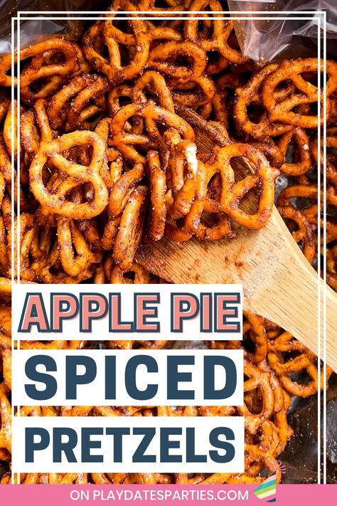 Fall Themed Baked Treats, Harvest Treats For School, Fall Snacks For The Office, Apple Pie Spiced Pretzels, Savory Bake Sale Treats, Fall Camping Treats, Easy Fall Snacks Healthy, Halloween Snacks Pretzels, School Fall Party Snacks