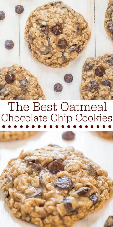 The Best Oatmeal Chocolate Chip Cookies - Averie Cooks Oat Meal Cookies Recipes Simple, Quick Oats Cookies, Oatmeal Peanut Butter Chocolate Chip, Best Oatmeal Chocolate Chip Cookies, Quick Chocolate Chip Cookies, Chewy Oatmeal Chocolate Chip Cookies, Chip Recipes, The Best Oatmeal, Oatmeal Chocolate Chip Cookie Recipe