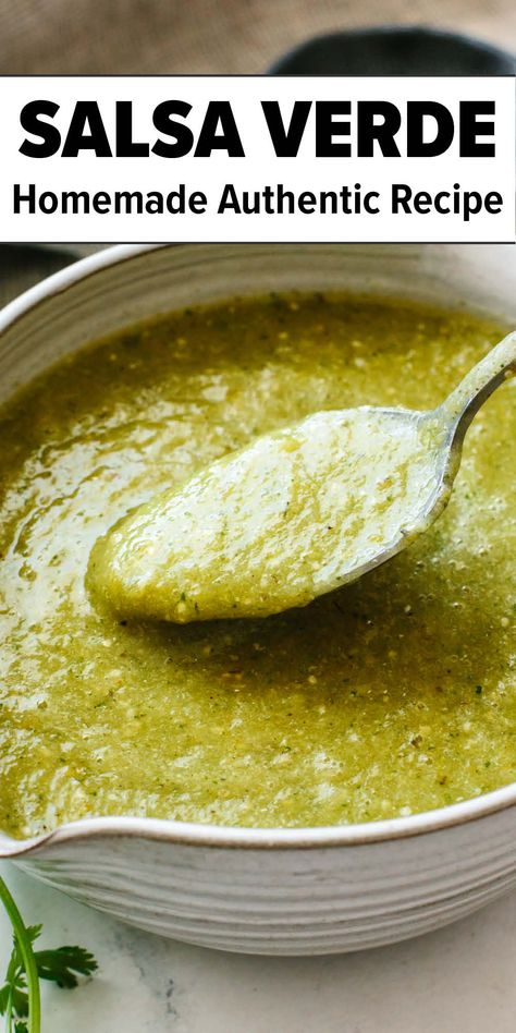 Salsa verde recipe Canned Tomatillo Salsa, Tomatillo Recipes Salsa, Green Salsa Recipe Mexican, Fresh Salsa Verde Recipe, Homemade Verde Sauce, Spicy Tomatillo Salsa, Authentic Mexican Salsa Verde, How To Make Salsa Verde, Spicy Mexican Salsa