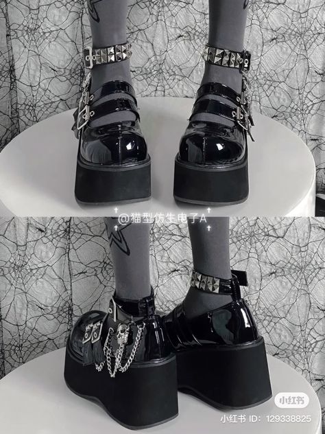 Goth Shoes, Dr Shoes, Cute Shoes Heels, Platform Heels Boots, Kawaii Shoes, Shoes Too Big, Kawaii Fashion Outfits, Fancy Shoes, Shoe Inspo