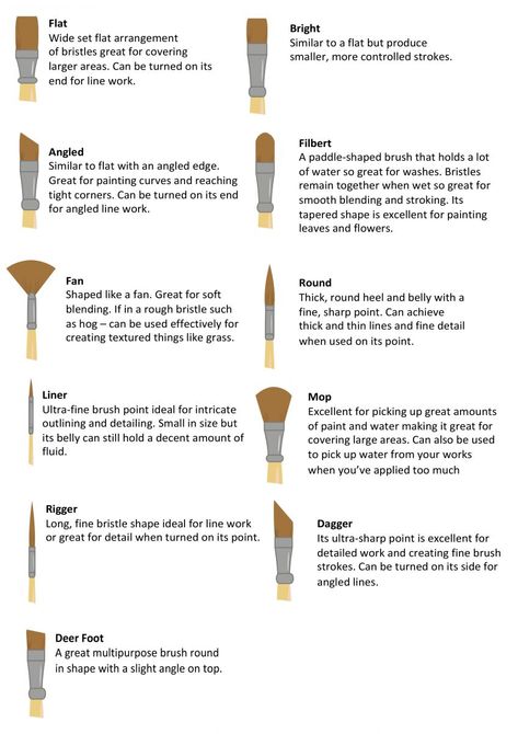 Different Paint Brush Uses, How To Use Different Paint Brushes, Acrylic Paint Brushes Guide, Artist Brush Guide, What Paint Brushes To Use, Paint Brush Care Poster, Acrylic Paint Brush Guide, Types Of Paint Brushes And Their Uses, Best Paint Brushes For Acrylic