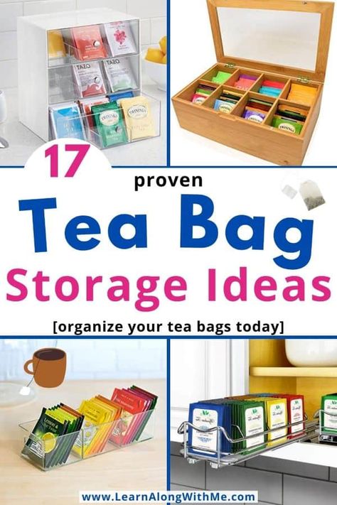 Yea Bag Organization, Vertical Tea Storage, How To Store Tea Bags Ideas, How To Organize Tea Bags, Tea Organizer Ideas, Tea Holder Organizers, Tea Storage Organizing, Diy Tea Bag Organizer, Tea Bag Holder Diy