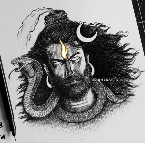 Angry Shiva Sketch, Pencil Sketches Of Gods, Angry Lord Shiva Sketch, Devotional Tattoo, Pencil Sketches Of Faces, Black Pen Sketches, Goddess Painting, Angry Lord Shiva, Sketchbook Portrait