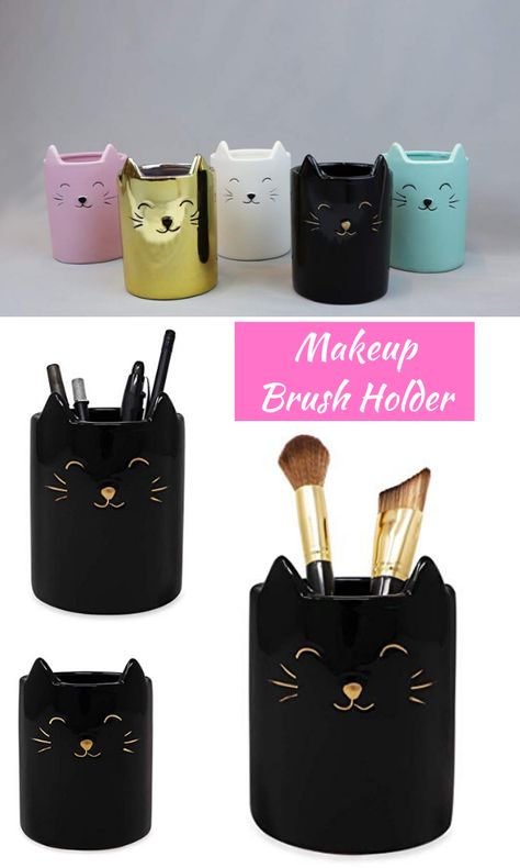 Cat Themed Bedroom, Pottery Toothbrush Holder, Pen Holder Diy, Themed Makeup, Diy Pencil Holder, Cup Organizer, Cat Pen, Organizer Bathroom, Kids Pottery