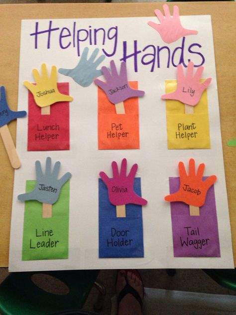 Helping Hands Preschool Jobs, Helping Hands Chart Classroom Jobs, Things To Keep Preschoolers Busy, Friends With Helpful Hands Activities, Helping Hands Classroom Jobs, Who’s Here Today Board, Interactive Charts For Preschool, Helping Hands Preschool, Preschool Welcome Activities