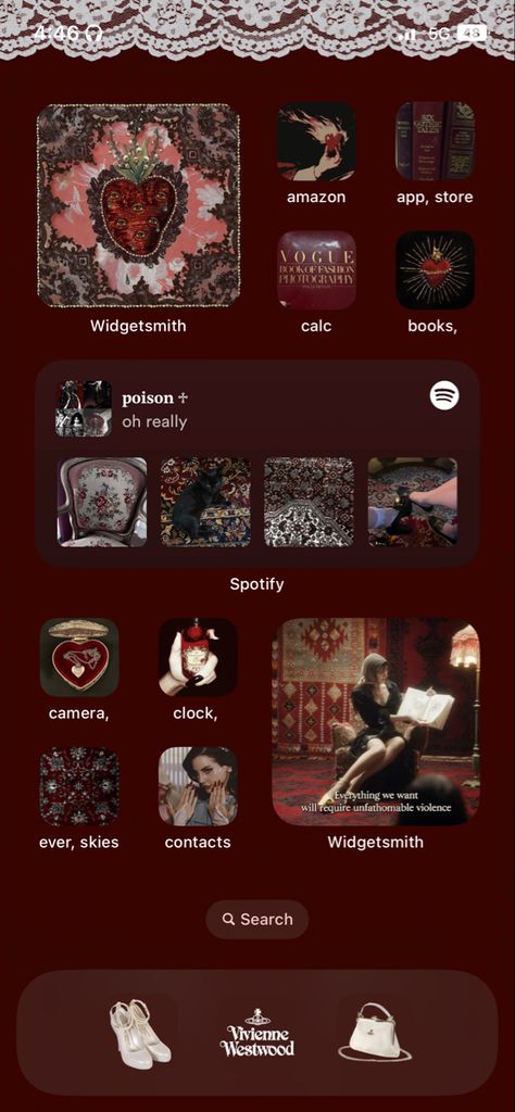 Icon Inspo Iphone, Customize Widgets Iphone, Vintage Iphone Theme, Widgets Layout Ideas, Brown And Red Aesthetic Wallpaper, Ios Screen Aesthetic, Dark Red Phone Aesthetic, Layout Phone Aesthetic, Phone Theme Layout Ideas