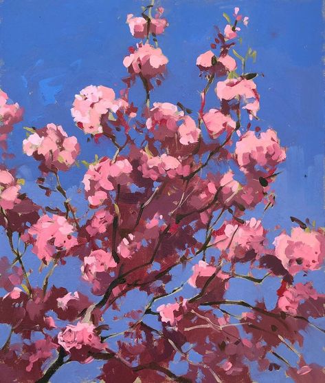 Haidee-Jo Summers ROI Artist on Instagram: “Pink cherry, blue sky 13” x 11” another feel-good brand new cherry blossom painting from my garden available now on my website 💖” Canvas Art For Beginners, Pink Blossom Tree, Simple Painting Ideas, Cherry Blossoms Illustration, Cherry Blossom Painting, Art For Beginners, Cherry Flower, Simple Painting, Cherry Blossom Art