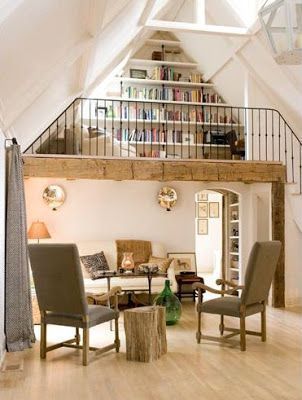 Parisian Loft, Reading Loft, Cozy Loft, Casa Country, Loft Living, Loft Spaces, Loft Style, Trendy Home, Reading Room