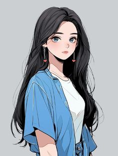 Anime Drawing Books, Girly Art Illustrations, Photoshop Art, Long Black Hair, Dessin Adorable, Digital Art Anime, Girls Illustration, Girls Cartoon Art, Digital Art Girl