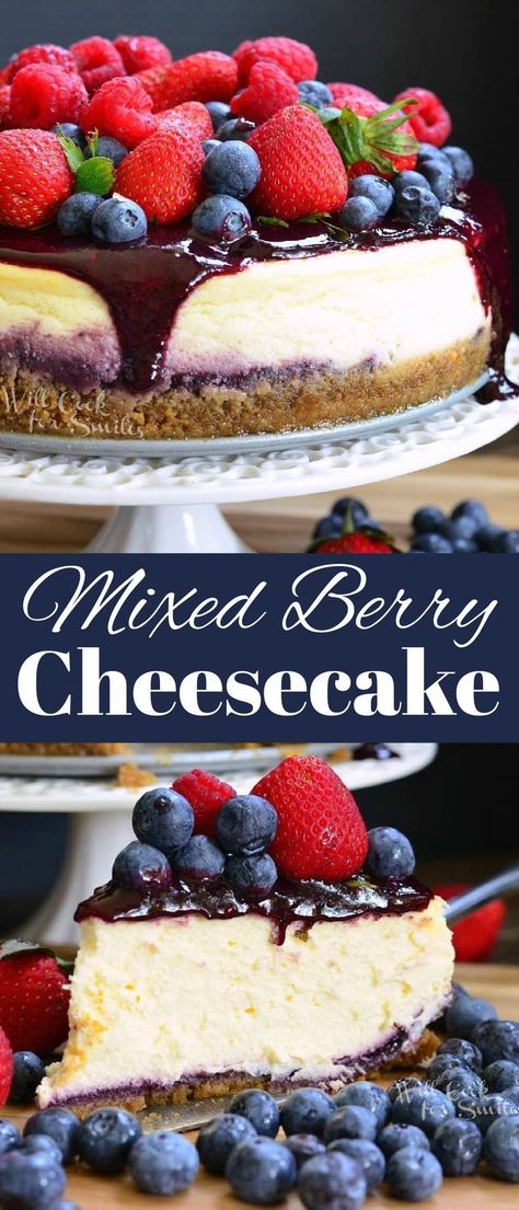 Fresh Fruit Cheesecake, Cheesecake With Berries On Top, Cheesecake Recipes Berry, Strawberry And Blueberry Cheesecake, Berry Cheesecake Topping, Fruit Topped Cheesecake, Cheesecake With Fruit Topping, Cheesecake Recipes Fruit, Fruit Cheesecake Recipes