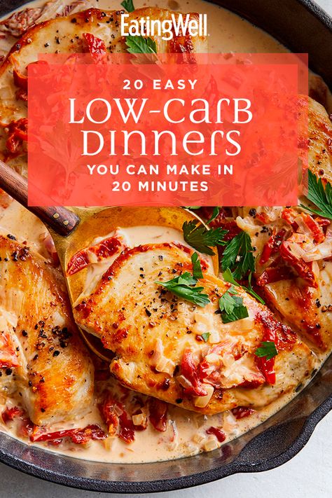 Following a low-carb diet has never been easier (or more delicious). We have pulled together 20 of our favorite dinner recipes that will be on the table in 20 minutes of less. Not to mention, these dinners are loaded with vegetables and also serve up healthy proteins and fats. #dinner #dinnerideas #supperideas #dinnerrecipes #healthydinnerideas #healthydinnerrecipes #healthyrecipes Low Carb Dinners, Healthy Low Carb Dinners, Desserts Keto, Breakfast Low Carb, Healthy Recipes For Diabetics, Low Carb Dessert, Favorite Recipes Dinner, Low Carb Diet Recipes, Healthy Low Carb Recipes