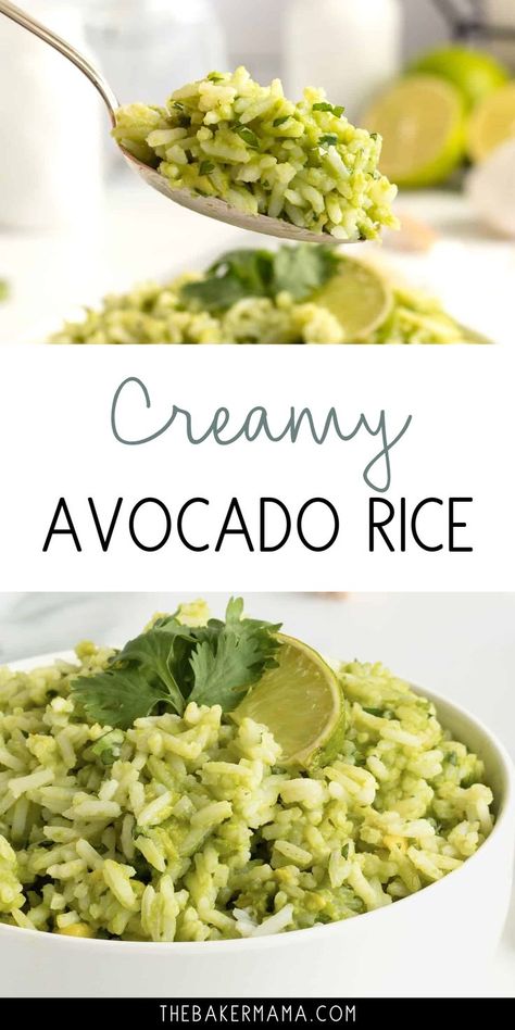 Inspired by our family vacation to Costa Rica, this Creamy Avocado Rice is a tangy and delicious side dish that tastes like paradise! One of our favorite lunch spots had an avocado rice dish on the menu that I could not get enough of. I knew I had to come home and recreate it. And this Avocado Rice hits the spot! Every little bite reminds me of that week in paradise. Avocado Lime Rice, Recipes That Use Avocado, Avocado Cauliflower Rice, Avocado And Rice Recipes, Rice Avocado Recipes, Avocado Fried Rice, Avocado Side Dish Recipes, Rice With Avocado, Easy Avacodo Recipes