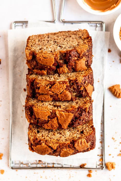 Banana Biscoff Muffins, Cookie Butter Banana Bread, Biscoff Banana Bread, Healthy Gluten Free Banana Bread, Pudding Banana Bread, Banana Biscoff, Biscoff Banana, Dessert Loaf, Best Banana Bread Recipe