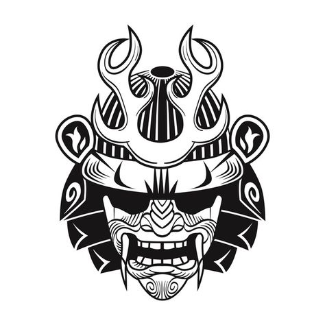 Japanese Samurai Mask Tattoo, Oni Mask Tattoo Design Ideas, Japan Warrior, Samurai Mask Tattoo, Japanese Hannya Mask, Japanese Mask Tattoo, Japanese Oni Mask, Oni Mask Tattoo, Guerriero Samurai