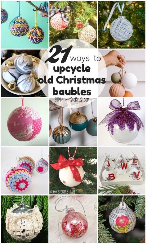 Small Bauble Ideas, Christmas Decorations With Baubles, Make Your Own Christmas Baubles, Christmas Bulb Upcycle, Bauble Craft Ideas, How To Use Old Christmas Ornaments, Upcycled Christmas Baubles, Recycle Old Christmas Ornaments, Old Christmas Balls Repurpose