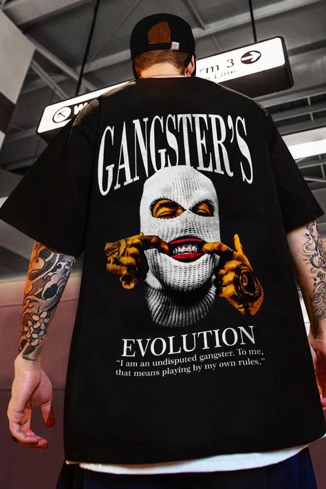 Gangster Oversized Printed T-Shirt Oversized Tee Outfit, Wwe T Shirts, Graphic Shirt Design, T-shirt Print Design, Typography T Shirt Design, Cool Shirt Designs, Typography Artwork, Crazy Ideas, Photos Of People