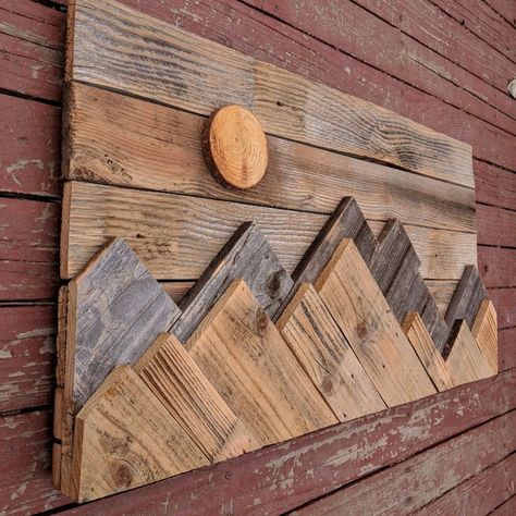 Mountain Wood Wall, Scrap Wood Art, Natural Mountain, Mountain Wood Art, Mountain Wood Wall Art, Wood Art Diy, Wood Sculptures, Wood Wall Art Diy, Wood Art Projects