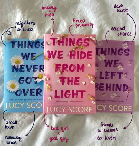 The Knockemout series ♡ qotd 》What's your favourite and least favourite book trope? Books featured ♡ Things we never got over - Lucy Score ♡ Things we hide from the light - Lucy Score ♡ Things we left behind - Lucy Score #lucyscore #books #bookstagrammer #bookishgirlschat #bookstagram #book #booklover #bookstagram #readingtime #reading #romance #romancebooks #fyp Best Reading Books, Best Books Aesthetic, Series Books To Read, Knockemount Series Books, The Only One Left Book, Things We Never Got Over Series, Things We Never Got Over Book Aesthetic, Lucy Score Books In Order, The Christmas Fix Lucy Score