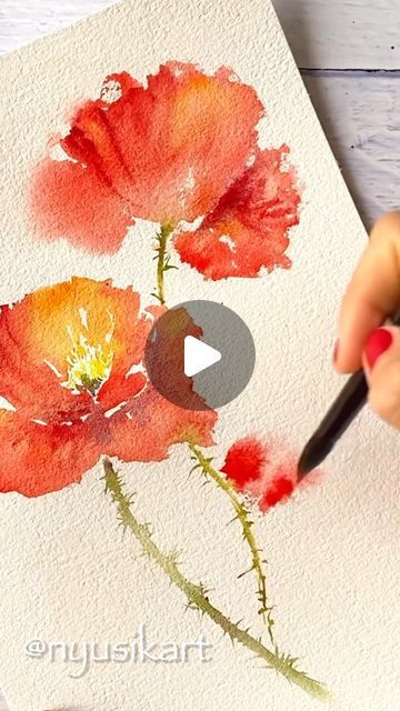 Nina Loose Watercolor Classes on Instagram: "🌸Playing with brushstrokes. Would you like to learn how to paint poppies🎨? Comment below “Poppies” and I will send you my class❤️ Paper Baohong, brush @silverbrushltd from @artemiranda1922 . . . #looseflorals #modernwatercolor #loosewatercolor #loosewatercolorflowers #watercolordemo #watercolors" Poppies Watercolor Painting, Poppie Painting, Watercolor Videos Tutorial, Loose Watercolor Flowers Tutorial, Loose Floral Watercolor Painting, Diy Small Garden Ideas, Painting Small Flowers, Poppy Watercolor Painting, Paint Poppies