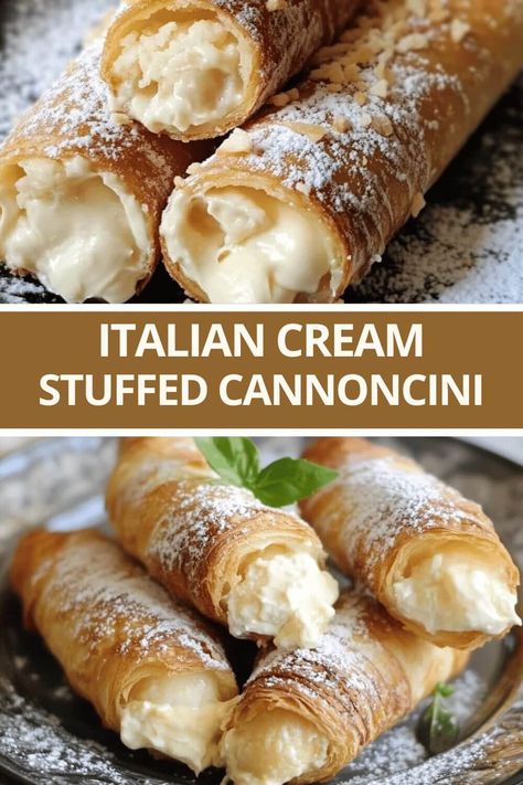 Italian Cream Stuffed Cannoncini Italian Cream Stuffed Cannoli, Italian Cream Puffs With Custard Filling, Canolli Cream Filling Recipes, Cannoncini Recipe, Easy Cannoli Recipe, Italian Cannoli Recipe, Italian Cream Stuffed Cannoncini, Cream Stuffed Cannoncini, Cannoli Recipe Easy