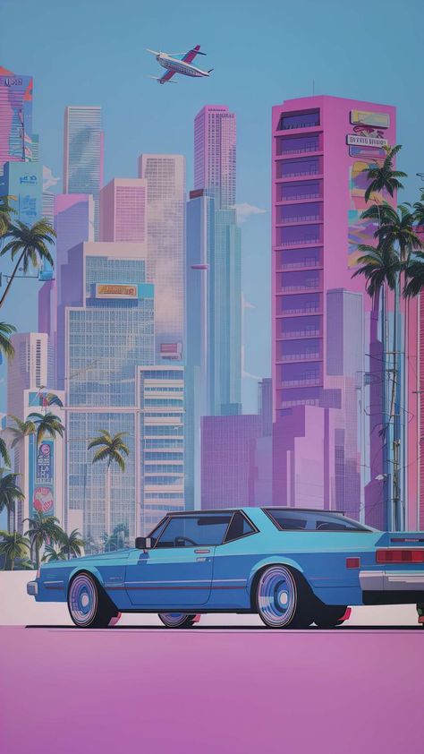 4K Synthwave Wallpaper: Retro Vibes in Stunning High Definition! Gta Vice City Artworks, Gta Wallpapers Aesthetic, Retro City Wallpaper, Retrowave Aesthetic Wallpaper, 80s Synthwave Wallpaper, Pop Art Aesthetic Wallpaper, Gta Vice City Aesthetic, Gta Vice City Wallpapers, 80s Cyberpunk Aesthetic