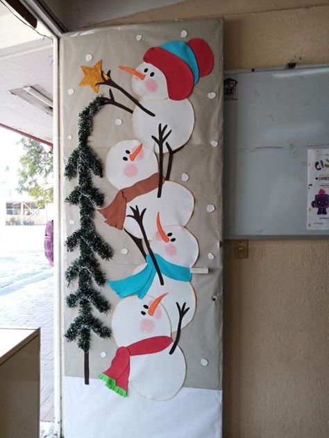 Teachers Christmas Door Ideas, Christmas Deco For Classroom, Christmas Craft Ideas To Make Simple, Office Xmas Door Decorating Ideas, Winter Doors For Preschool, Christmas Office Door Decorations Ideas Elf, Snow Man Bulletin Board Ideas, Christmas Ceiling Decorations Ideas Classroom, Christmas Door Decorating Contest Office Diy