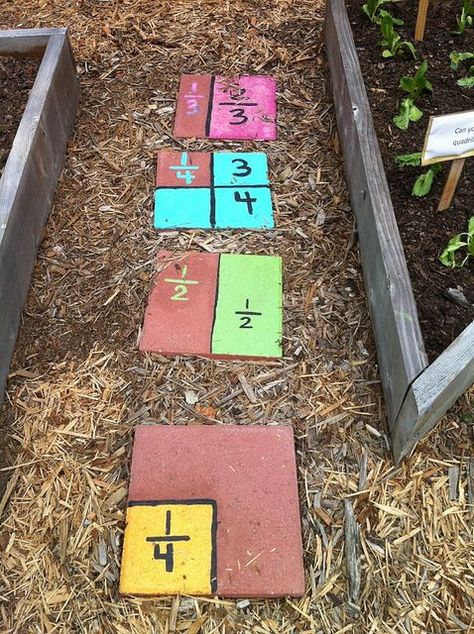 This is a playful way for children to begin understanding simple fractions. This is a way for them to understand parts and wholes in a number. They could understand basic concepts of composing and decomposing parts and wholes in a number. Sensory Garden School, School Courtyard, School Garden Club, Outer Range, Learning Garden, Outdoor Learning Spaces, Play Garden, Outdoor Play Areas, Nature School