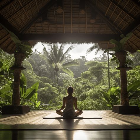 Bali Jungle Resort, Life Experiences Aesthetic, Bali Lifestyle Aesthetic, Bali Wellness Retreat, Yoga Shala Outdoor, Bali Spa Aesthetic, Yoga In The Woods, Bali Mood Board, Yoga Mood Board