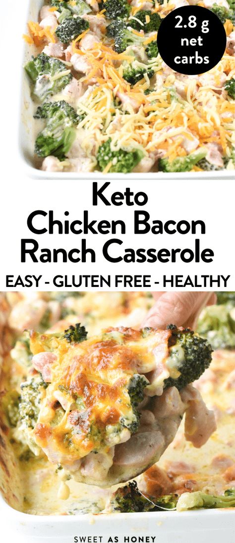 Keto Chicken Bacon Ranch Casserole with Broccoli an easy, Keto dinner with homemade ranch dressing, gluten free, low carb Keto Chicken Bacon Ranch Casserole, Keto Chicken Bacon Ranch, Chicken Bacon Casserole, Keto Chicken Bacon, Bacon Ranch Casserole, Ranch Casserole, Bacon Casserole, Keto Casseroles, Keto Bacon