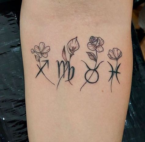 Tattoo Ideas Zodiac Signs, Small Zodiac Tattoos, Tattoos Silly, Tattoo Ideas Zodiac, Silly Matching Tattoos, Feminine Shoulder Tattoos, Glyph Tattoo, Astrology Tattoo, Horoscope Tattoos