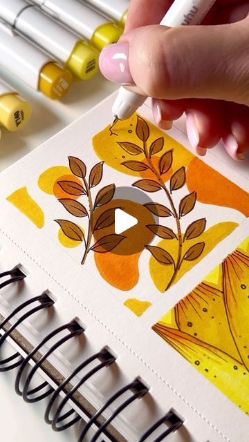 Senya Blinskaia on Instagram: "Super simple idea for a mini boho pattern from my yellow and orange mood board 💛🧡 Do you love boho style as much as I do? 😊  🖊️ fineliners, markers - @ohuhuart (using my code “WOWART” you will have a 10% discount, link in bio and in “Art Supplies” highlights🎁)  #boho #bohodrawing #drawingideas #moodboard #ohuhumarkers #ohuhu #markers #stationery #asmr #artist #art #drawing #sketch #sketchbook" Very Simple Drawings Sketch, Highlighter Marker Art, Paintings For Sketchbook, Cute Drawings With Alcohol Markers, Drawings With Sketch Pens, Drawing With Markers Tutorials, Drawing Ideas With Sketch Pens, Doodle With Markers, Sketchbook Marker Ideas