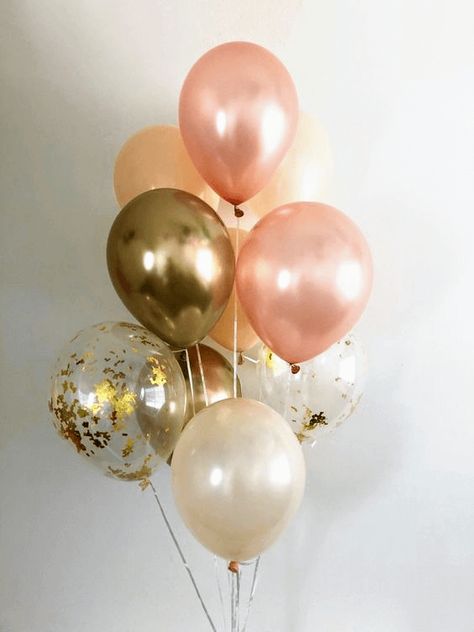 CONFETTI BALLOONS | # 1 Chrome & Metallic Balloon Affordable Rose Gold Bridal Shower, Shoulder Pad Dress, Rose Gold Chrome, Chic Birthday, Clear Balloons, Gold Confetti Balloons, Rose Gold Balloons, Metallic Balloons, Rose Gold Party