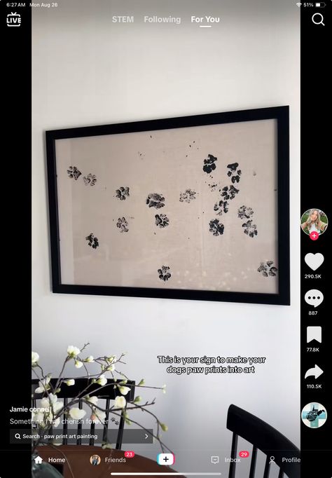 Dog Room Wall Ideas, Diy Dog Art Canvas, Dog Print Painting, Pet Photo Wall, Paw Print Art Diy Canvases, Dog Footprint Art, Dog Decor Ideas, Dog Art Diy, Dog Paw Art