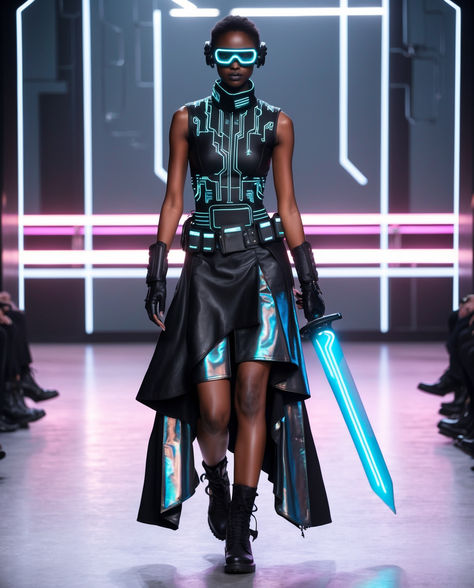 Futuristic Hero Costume, Robot Inspired Fashion, Utopia Theme Outfit, Futuristic Warrior Outfit, Technology Inspired Fashion, Futuristic Clothing Design, Neo Futurism Fashion, Cyberpunk Fashion Aesthetic, Cybercore Outfit Futuristic