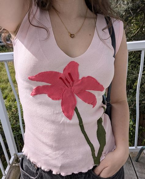 New Pink Lily Tank 🩷 Patchwork Art, Patchwork Clothes, Handmade Shirts, Art Clothing, Clothes Crafts, Pink Lily, Diy Shirt, Dream Clothes, Upcycle Clothes