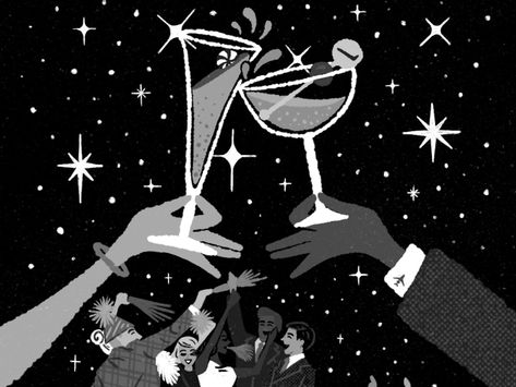 Retro New Years Eve Cocktails by Lisa Quine on Dribbble Retro New Years Eve, New Years Eve Cocktails, Retro New Years, New Year's Eve Flyer, Christmas Graphic Design, New Year Illustration, New Year Postcard, Graphic Design Cards, New Years Poster