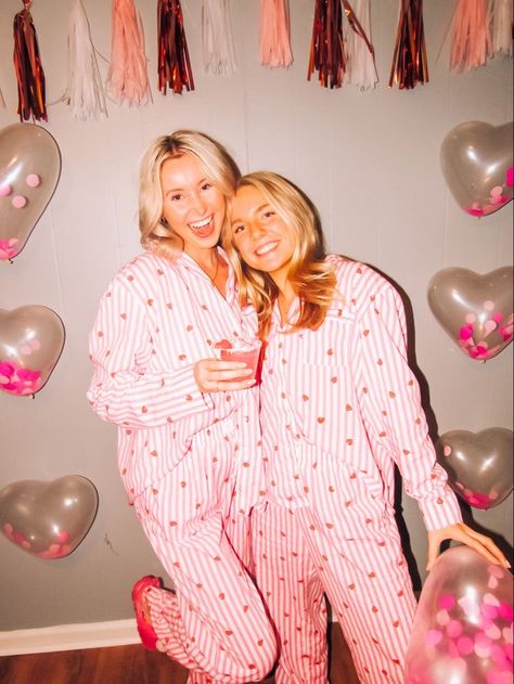 23 FUN GALENTINE'S DAY IDEAS YOUR FRIENDS WILL LOVE - Stylin by Sarita Pj Galentines Party, Valentine’s Day Pajama Party, Valentines Pajamas Women, Galentines Matching Pjs, Galentines Party Ideas Girls Night Pjs, Galentines Party Pjs, Valentines Pjs Women, Galentines Fit Ideas, Valentine’s Day Pajamas