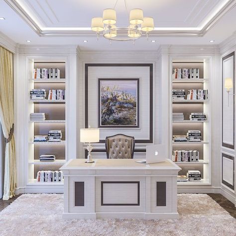 Classical Office, Home Office Layouts, Feminine Home Offices, Interior Design Minimalist, Office Interior Design Modern, Modern Office Interiors, Home Library Design, Classic Office, Luxury Office