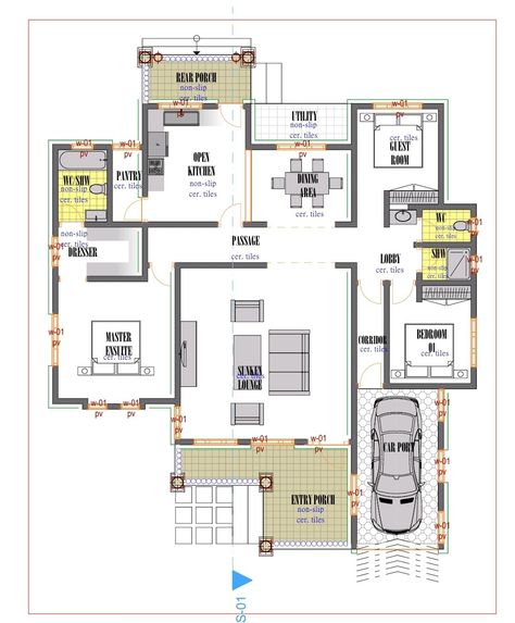 Contemporary Bungalow Design, Ensuite Floor Plan, Luxury Ranch House Plans, Sunken Lounge, 3 Bedroom Home Floor Plans, Public Washroom, Bungalow House Floor Plans, Contemporary Bungalow, Three Bedroom House Plan