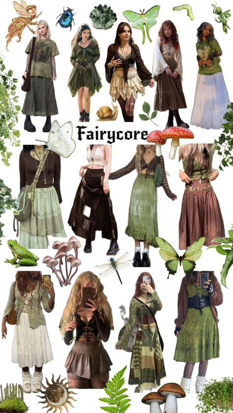 Fairy fashion fairycore outfit fairy grunge aesthetic butterfly fairy mushroom Luna moth plants goblin magic Modern Fairycore Outfits, Garden Fairy Core Outfits, Clothes Nature Aesthetic, Fairy Core Clothes Grunge, Fairycore Grunge Clothes, Earthy Core Aesthetic, Indie Fairy Outfits, Simple Fairy Core Outfits, Earthy Fantasy Outfits