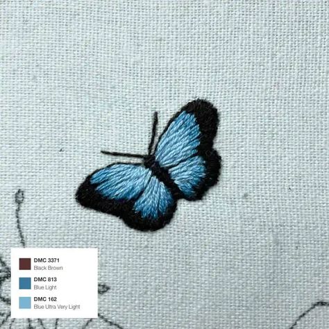 Butterfly Garden Free Embroidery Pattern - Makenstitch Embroidery Butterflies Simple, Embroidered Butterfly Pattern, Embroidery Inspiration For Beginners, Hand Embroidered Butterflies, Simple Embroidery Butterfly, Butterfly Embroidery Tutorial, Small Embroidery Butterfly, Embroidery Butterfly Tutorial, Butterfly Embroidery Pattern Free