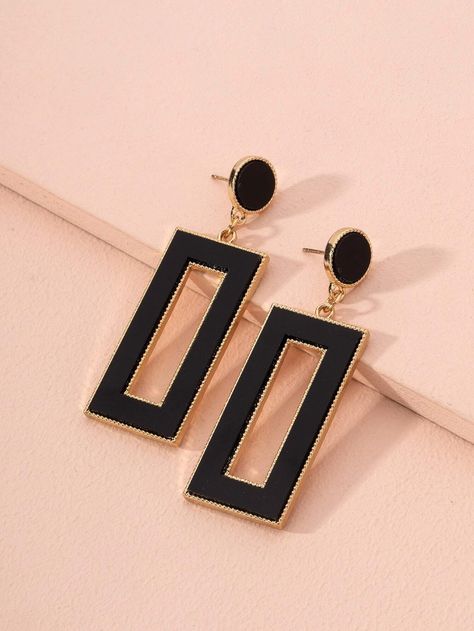 Hollow Rectangle Drop Earrings | SHEIN Black Earrings Indian, Fancy Earrings Fashion, Earrings Casual, Earrings Shein, Fancy Jewellery Designs, Indian Jewellery Design Earrings, Fancy Earrings, Classy Jewelry, Fancy Jewellery