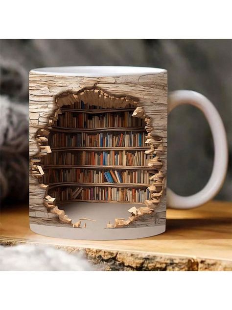 Beige  Collar  Porcelain   Embellished   Kitchen & Dining Creative Space Design, Library Bookshelves, Library Shelves, Keramik Design, Inspire Me Home Decor, Cup Art, Bookish Gifts, Ceramic Coffee Cups, Gifts For Readers