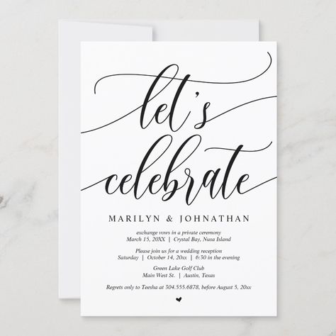 Elopement Party, Elopement Invitation, Black Calligraphy, Font Lettering, Elopement Announcement, Wedding Reception Invitations, Black And White Wedding Invitations, Reception Invitations, Calligraphy Wedding